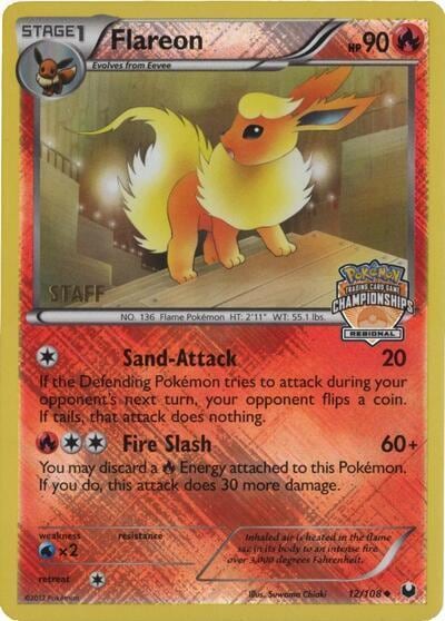 Flareon - 12/108 (Regional Championships) [Staff], League & Championship Cards 012/108