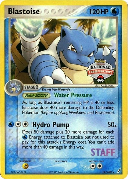 Blastoise - 14/100 (National Championships) [Staff], League & Championship Cards 014/100