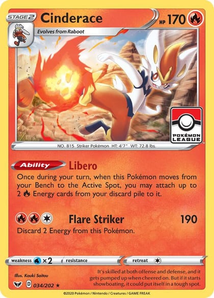 Cinderace - 034/202 (Pokemon League), League & Championship Cards 034/202