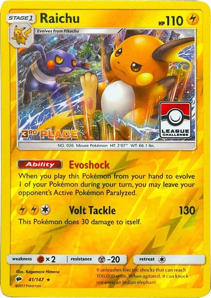 Raichu - 41/147 (League Challenge) [3rd Place], League & Championship Cards 041/147