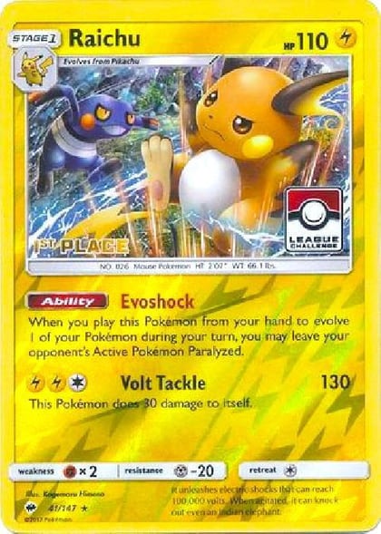 Raichu - 41/147 (League Challenge) [1st Place], League & Championship Cards 041/147