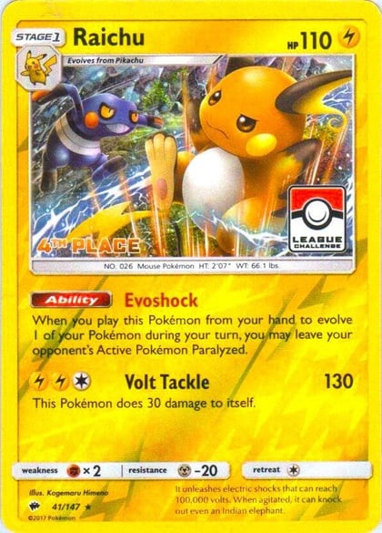 Raichu - 41/147 (League Challenge) [4th Place], League & Championship Cards 041/147