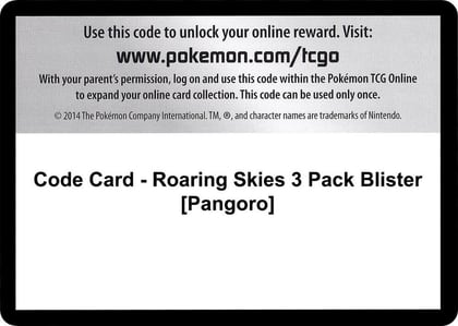 Code Card - Roaring Skies 3 Pack Blister [Pangoro], XY - Roaring Skies P280470