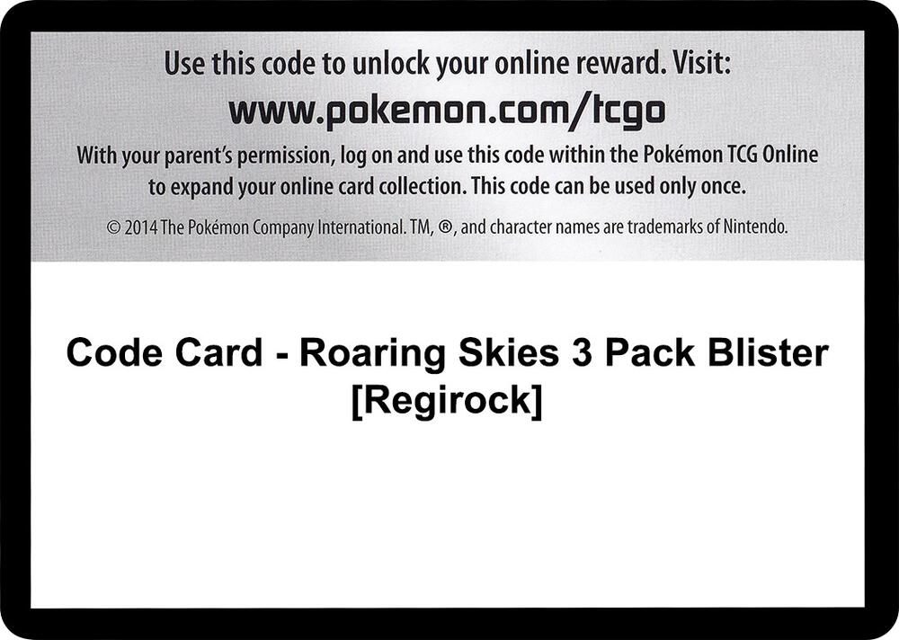 Code Card - Roaring Skies 3 Pack Blister [Regirock], XY - Roaring Skies P280471