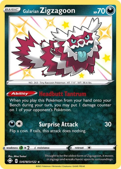 Galarian Zigzagoon, Shining Fates: Shiny Vault SV078/SV122