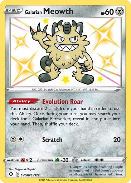 Galarian Meowth, Shining Fates: Shiny Vault SV086/SV122