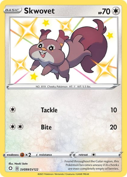 Skwovet, Shining Fates: Shiny Vault SV099/SV122