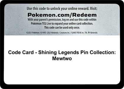 Code Card - Shining Legends Pin Collection: Mewtwo, Shining Legends P476524