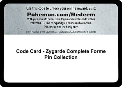 Code Card - Zygarde Complete Forme Pin Collection, SM Base Set P483605