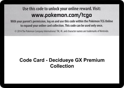 Code Card - Decidueye GX Premium Collection, SM - Guardians Rising P266464