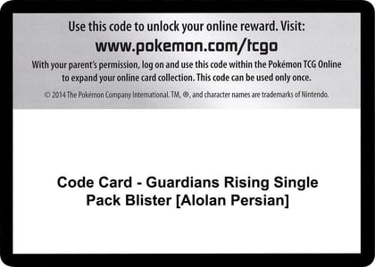 Code Card - Guardians Rising Single Pack Blister [Alolan Persian], SM - Guardians Rising P266484