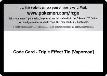 Code Card - Triple Effect Tin [Vaporeon], SM - Guardians Rising P266553