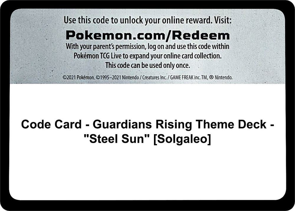 Code Card - Guardians Rising Theme Deck - "Steel Sun" [Solgaleo], SM - Guardians Rising P483606