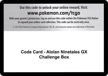 Code Card - Alolan Ninetales GX Challenge Box, SM - Burning Shadows P266406