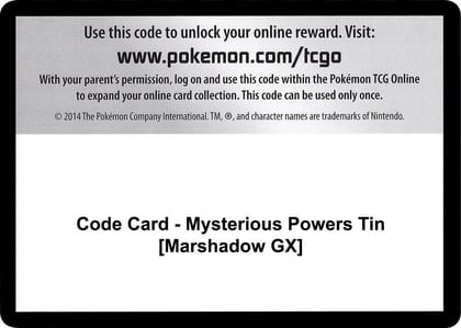 Code Card - Mysterious Powers Tin [Marshadow GX], SM - Burning Shadows P266419