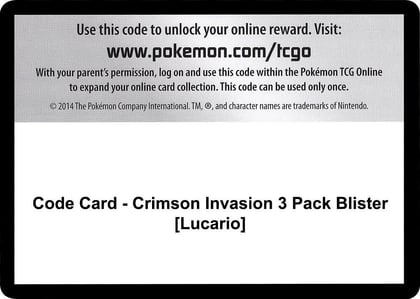 Code Card - Crimson Invasion 3 Pack Blister [Lucario], SM - Crimson Invasion P257535