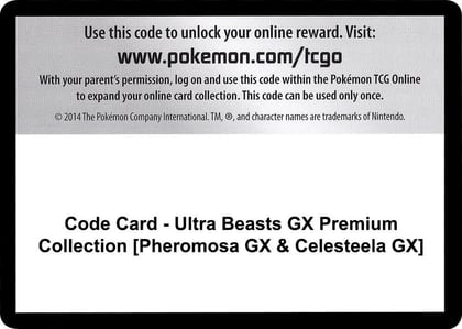 Code Card - Ultra Beasts GX Premium Collection [Pheromosa GX & Celesteela GX], SM - Crimson Invasion P257549