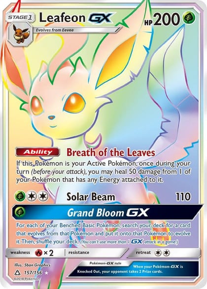 Leafeon GX (Secret Rare), SM - Ultra Prism 157/156