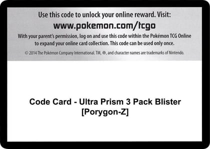 Code Card - Ultra Prism 3 Pack Blister [Porygon-Z], SM - Ultra Prism P266564