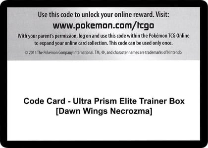 Code Card - Ultra Prism Elite Trainer Box [Dawn Wings Necrozma], SM - Ultra Prism P266565