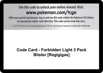 Code Card - Forbidden Light 3 Pack Blister [Regigigas], SM - Forbidden Light P266475