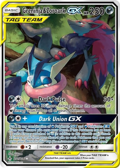 Greninja & Zoroark GX (201) (Alternate Full Art), SM - Unbroken Bonds 201/214