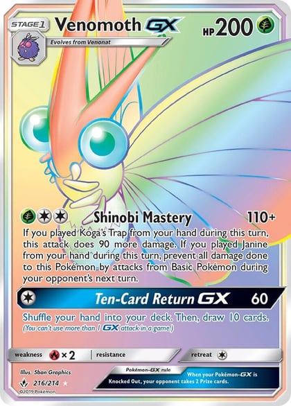 Venomoth GX (Secret), SM - Unbroken Bonds 216/214