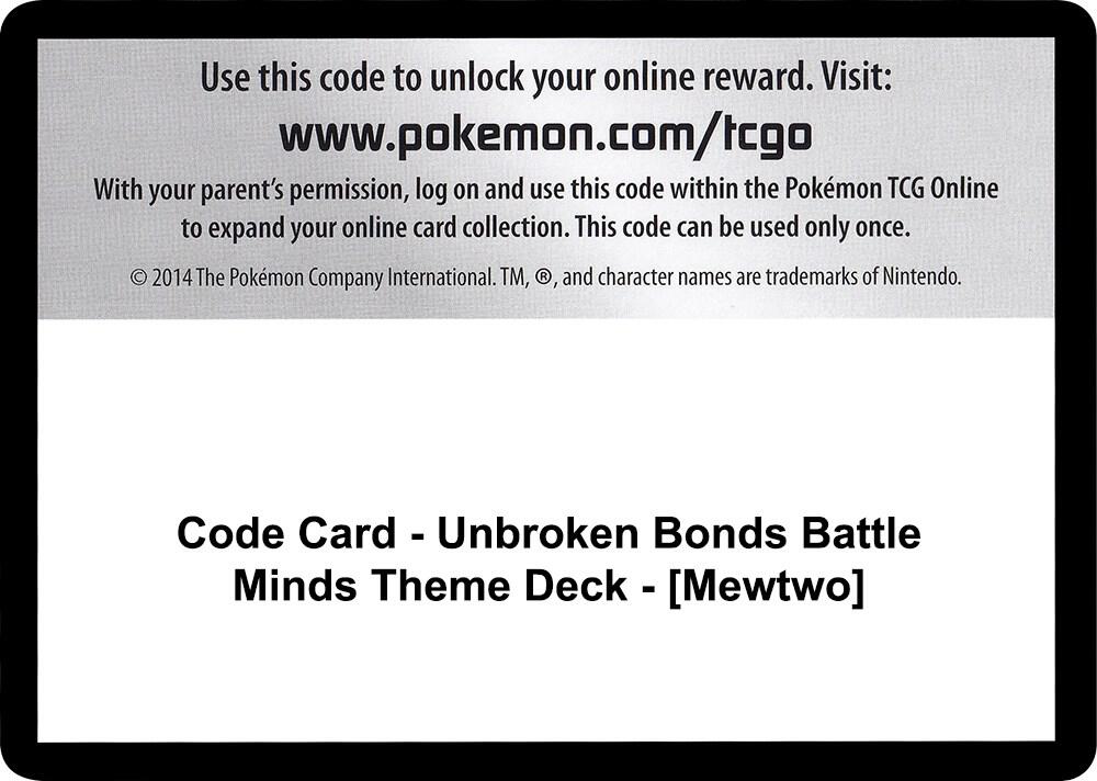 Code Card - Unbroken Bonds Battle Minds Theme Deck - [Mewtwo], SM - Unbroken Bonds P266574