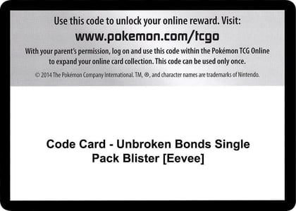 Code Card - Unbroken Bonds Single Pack Blister [Eevee], SM - Unbroken Bonds P266577