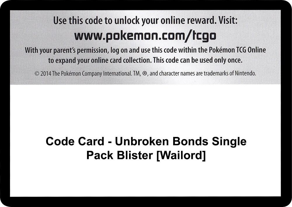 Code Card - Unbroken Bonds Single Pack Blister [Wailord], SM - Unbroken Bonds P266580