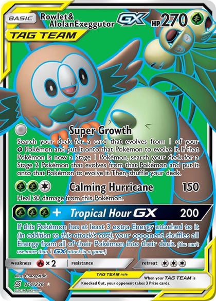 Rowlet & Alolan Exeggutor GX (Full Art), SM - Unified Minds 214/236
