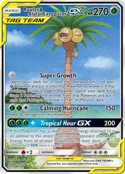 Rowlet & Alolan Exeggutor GX (Alternate Full Art), SM - Unified Minds 215/236