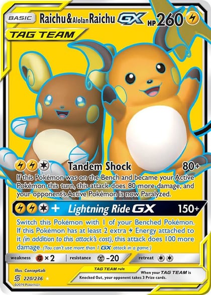 Raichu & Alolan Raichu GX (Full Art), SM - Unified Minds 220/236