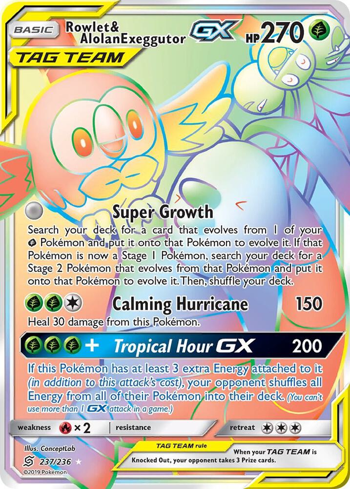 Rowlet & Alolan Exeggutor GX (Secret), SM - Unified Minds 237/236