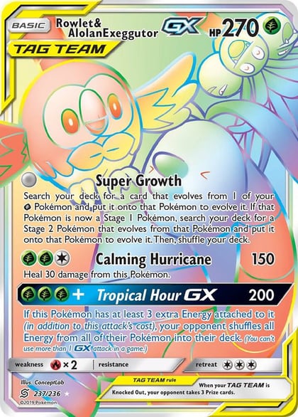 Rowlet & Alolan Exeggutor GX (Secret), SM - Unified Minds 237/236