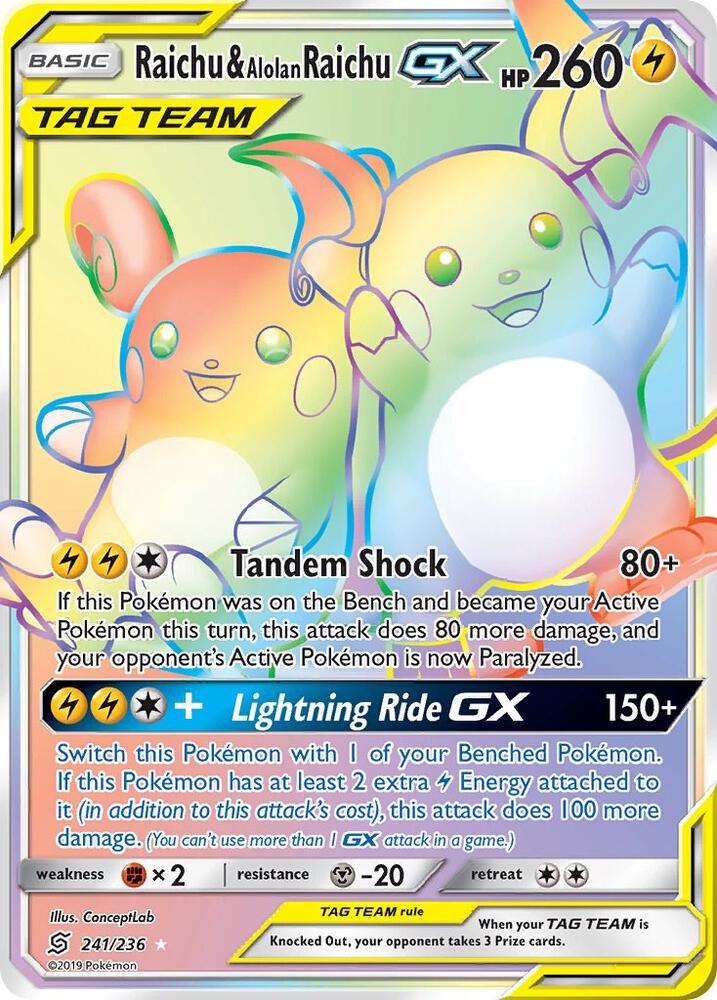 Raichu & Alolan Raichu GX (Secret), SM - Unified Minds 241/236