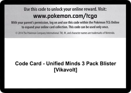 Code Card - Unified Minds 3 Pack Blister [Vikavolt], SM - Unified Minds P266582