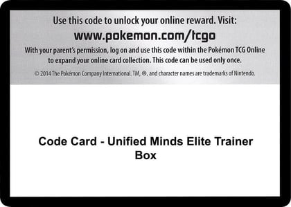 Code Card - Unified Minds Elite Trainer Box, SM - Unified Minds P266583