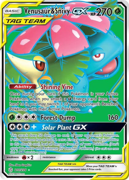 Venusaur & Snivy GX (Full Art), SM - Cosmic Eclipse 210/236