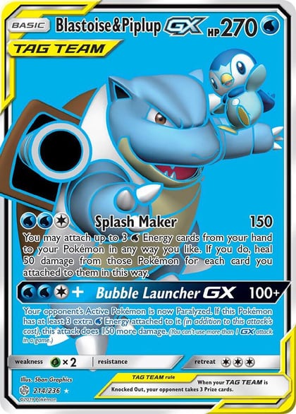 Blastoise & Piplup GX (Full Art), SM - Cosmic Eclipse 214/236
