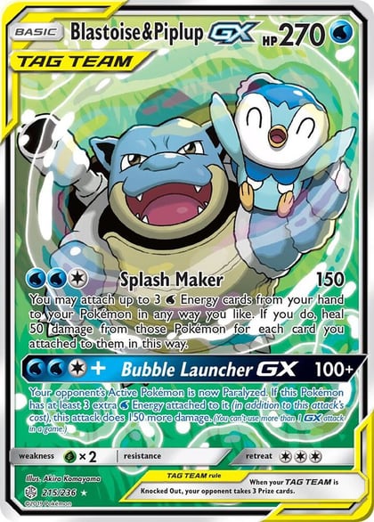 Blastoise & Piplup GX (Alternate Full Art), SM - Cosmic Eclipse 215/236