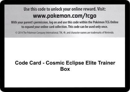 Code Card - Cosmic Eclipse Elite Trainer Box, SM - Cosmic Eclipse P266442