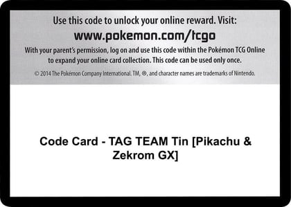 Code Card - TAG TEAM Tin [Pikachu & Zekrom GX], SM - Team Up P266540