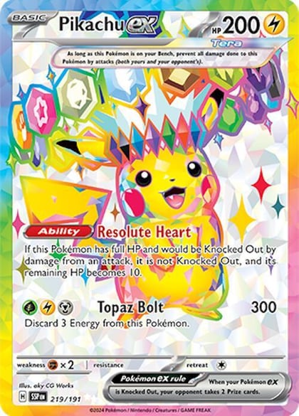 Pikachu ex - 219/191, SV08: Surging Sparks 219/191