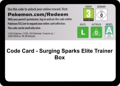 Code Card - Surging Sparks Elite Trainer Box, SV08: Surging Sparks P620134