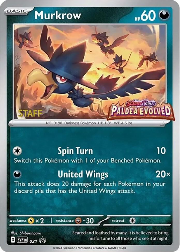 Murkrow - 021 (Prerelease) [Staff], SV: Scarlet & Violet Promo Cards 021