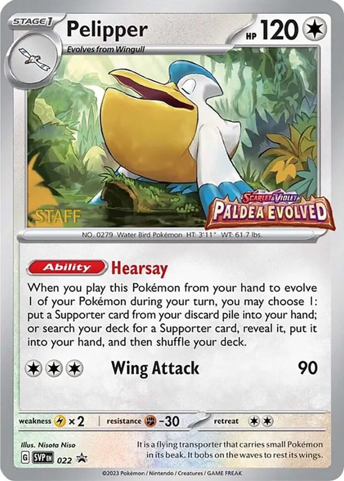 Pelipper - 022 (Prerelease) [Staff], SV: Scarlet & Violet Promo Cards 022