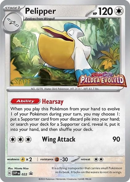 Pelipper - 022 (Prerelease) [Staff], SV: Scarlet & Violet Promo Cards 022