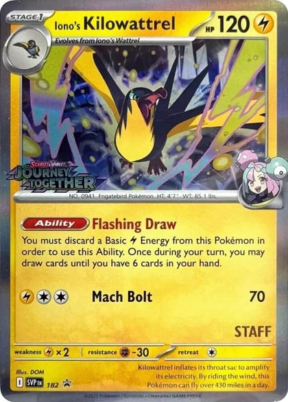 Iono's Kilowattrel - 182 (Prerelease) [Staff], SV: Scarlet & Violet Promo Cards 182
