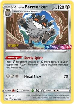 Galarian Perrserker - SWSH008 (Prerelease) [Staff], SWSH: Sword & Shield Promo Cards SWSH008